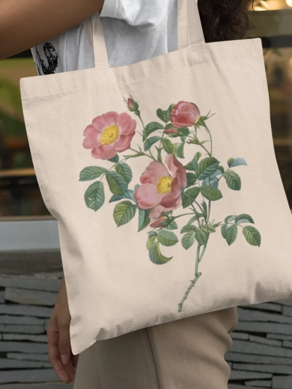 Rosier Vintage Floral Print Graphic Canvas Tote Bag